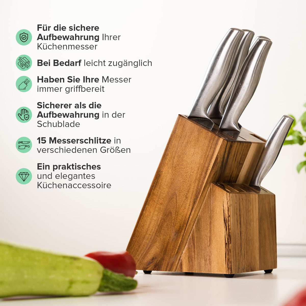15 Slot Kitchen Knife Holder - Acacia Wood Knife Block Without Knives by Coninx