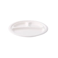 1 x Brand New BIOZOYG disposable plates 50 pieces 3-chambers 22 cm white round - menu plate sugar cane plate with division - snack plate with compartments plate divided party tableware - RRP €18.9