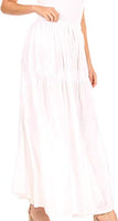 1 x RAW Customer Returns Sakkas Olivia Women s Maxi Bohemian Gypsy Long Skirt with Elastic Waist and Lace - White - OSP - RRP €41.99