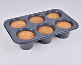 1 x RAW Customer Returns Monfish Jumbo Deep Muffin Tin - 6 Cup Carbon Steel Muffin Tins with Non-Stick Coating - Baking Pans with Grey Granite Stone Surface - Large Muffin Tins for Baking 9 diax7.6cm cup  - RRP €22.61