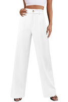 1 x RAW Customer Returns CZIMOO Women Wide Leg High Waist Straight Capris Long Work Pants with Pockets,A-White,L - RRP €24.0