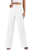 1 x RAW Customer Returns CZIMOO Women Wide Leg High Waist Straight Capris Long Work Pants with Pockets,A-White,L - RRP €24.0