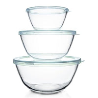 1 x RAW Customer Returns Luvan Glass Mixing Bowl with Lid Set of 3 4.2 L, 2.5 L, 1 L , Large Round Salad Bowls for the Kitchen, Ideal for Storing Food, Cooking, Baking, Preparing, Dishwasher Safe - RRP €40.99