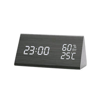 1 x RAW Customer Returns INF LED alarm clock made of wood, with temperature and humidity display - RRP €20.4