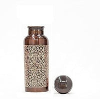 2 x Brand New BUYERWELL Pure Copper Embossed Water Bottle 480ml with Lid Ayurvedic Copper Water Bottle Copper Water Vessel Small Leak Proof Antique Finish - RRP €40.8