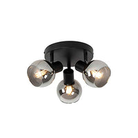 1 x RAW Customer Returns Qazqa - Art Deco ceiling light I ceiling lamp I lamp I light black 3-bulb spot bar 5 cm with smoked glass 3-bulb spot bar light - Vidro I living room I bedroom - round - LED suitable E14 - RRP €21.13