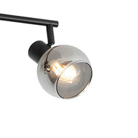 1 x RAW Customer Returns Qazqa - Art Deco Art Deco ceiling light I ceiling lamp I lamp I light black with smoked glass 4-bulb spot bar light - Vidro I living room I bedroom - elongated - LED suitable E14 - RRP €40.95