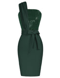 1 x RAW Customer Returns GRACE KARIN Sequin Patchwork Bodycon Dress Elegant Sleeveless Dress Midi Dress Party Dress Green 40 - RRP €18.77