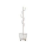 1 x RAW Customer Returns Neohomee Coat Rack Metal Clothes Rack Stable with 6 Hooks, Hanging Basket, Wheels White Wardrobe for Coats, Jackets, Bags - RRP €99.99