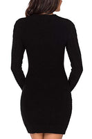 1 x RAW Customer Returns Viottiset Women s Round Neck Knitted Dress Plain Pullover Dresses H-Line Wrap Dress Black M - RRP €42.98