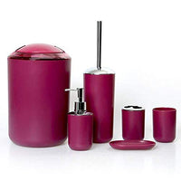 1 x RAW Customer Returns GMMH 6-piece bathroom accessory set organizer soap dispenser, toothbrush cup, cosmetic bucket, toilet brush and holder, soap dish, trash can, toothbrush holder, bathroom set Magenta Design 3  - RRP €20.16