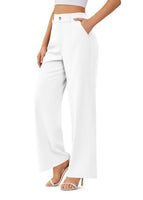 1 x RAW Customer Returns CZIMOO Women Wide Leg High Waist Straight Capris Long Work Pants with Pockets,A-White,L - RRP €24.0