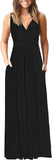 1 x RAW Customer Returns AUSELILY Maxi Dress Women Summer Sleeveless Dress Long Elegant Deep V-Neck Evening Dress with Pockets Black L - RRP €38.99