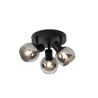 1 x RAW Customer Returns Qazqa - Art Deco ceiling light I ceiling lamp I lamp I light black 3-bulb spot bar 5 cm with smoked glass 3-bulb spot bar light - Vidro I living room I bedroom - round - LED suitable E14 - RRP €21.13