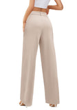 1 x RAW Customer Returns CZIMOO Suit trousers women s high waist summer trousers long straight cut plain pull-on trousers with pockets leisure trousers women wide trousers beige M - RRP €40.33