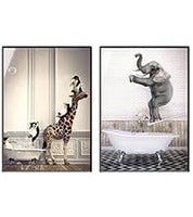 1 x RAW Customer Returns LPFNSF Animal Giraffe Elephant In Bathtub Bathroom Painting Funny Wall Art Canvas Print Bathroom Poster No Frame. Style 3,40x60cm x 2  - RRP €25.76