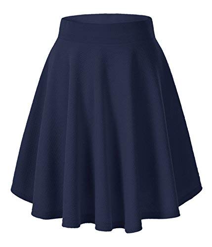 1 x RAW Customer Returns Urban GoCo Women s Fashion Flared Mini Skater Skirt Versatile Elastic Solid Color Skirt Navy-Long XL - RRP €42.97