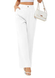 1 x RAW Customer Returns CZIMOO Women Wide Leg High Waist Straight Capris Long Work Pants with Pockets,A-White,L - RRP €24.0