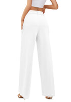 1 x RAW Customer Returns CZIMOO Women Wide Leg High Waist Straight Capris Long Work Pants with Pockets,A-White,L - RRP €24.0