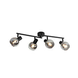 1 x RAW Customer Returns Qazqa - Art Deco Art Deco ceiling light I ceiling lamp I lamp I light black with smoked glass 4-bulb spot bar light - Vidro I living room I bedroom - elongated - LED suitable E14 - RRP €40.28