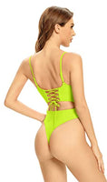 1 x RAW Customer Returns SHEKINI Women s One Piece Swimwear Halter Monokini Adjustable Cutout Elegant One Piece Swimsuits with Brazil Thong Beach Bikini M, Fluo Yellow  - RRP €31.95