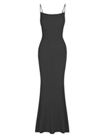 1 x RAW Customer Returns REORIA Sexy Lounge Maxi Dress Women Slip Elegant Sleeveless Ribbed Bodycon Maxi Dress for Wedding Guest Black S - RRP €35.45