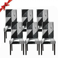 1 x RAW Customer Returns Jaotto Chair Covers Set of 6 Universal Stretch Chair Covers Set of 6 Modern Chair Covers Swing Chairs Elastic Durable Chair Covers for Dining Room Banquet Decoration Black Geometry, 6 Pieces  - RRP €29.99