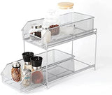 1 x RAW Customer Returns Shinoske Kitchen Organizer with 2 Drawers, 2 Tier Drawer Pull-Out Basket Kitchen Aid Shelf Drawer Rack Spice Rack for Worktop, Pantry, Bathroom, Kitchen, Silver - RRP €24.19