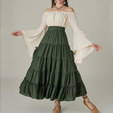 1 x RAW Customer Returns Medieval A-line skirt women spring summer with drawstring swing skirt army green XXL - RRP €32.1