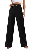 1 x RAW Customer Returns CZIMOO Hose Damen Elegant Marlenehose mit Weitem Bein Lang Dehnbare Schlupfhose Taschen Palazzo Hose Hohe Taille Frauen Anzughose Schwarz XL - RRP €40.33