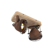 1 x RAW Customer Returns QAZQA - Industry I Vintage I Industrial Spot I Spotlight I Ceiling Spotlight I Ceiling Spotlight I Spotlight I Lamp I Light Rust Brown with Wood Tiltable 2-Bulb Light - Gina I Living Room I Bedroom - Steel - RRP €40.28