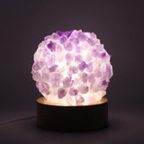 1 x RAW Customer Returns Hsthe Sea Purple Rock Quartz Crystal Lamp with Wooden Base Natural Clear Quartz Crystal Night Light - RRP €27.41