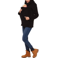 1 x RAW Customer Returns amropi babywearing jacket for mom and baby 3 in 1 women s long-sleeved hood kangaroo maternity jacket warm babywearing sweater with baby insert black, XL - RRP €34.99