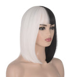 1 x RAW Customer Returns Women s Black White Bob Wig, ATAYOU Half Black Half White Straight Cosplay Halloween Carnival Costume Wig - RRP €23.16