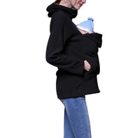 1 x RAW Customer Returns amropi Women s Hoodie Baby Carrier Fleece Kangaroo Baby Carrier Jacket Black,L - RRP €34.99