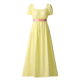 1 x RAW Customer Returns COSDREAMER Women s Medieval Victorian High Waist Dress Retro Regency Dress with Ruffles and Puff Sleeves Yellow XXL - RRP €30.06