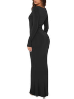 1 x RAW Customer Returns REORIA Women Sexy Maxi Dress Round Neck Long Sleeve Ribbed Bodycon Dress Black M - RRP €24.0