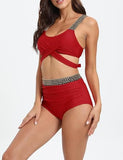 1 x RAW Customer Returns jakloz Women s Bikini Set Sexy Swimsuit Lace Up Bikini Beachwear Tummy Control Two-Piece Crossed Swimsuit Red, L  - RRP €20.16