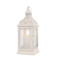 1 x RAW Customer Returns TRIROCKS Hanging Candle Lantern with Metal Ring 32cm High Moroccan Tealight Holder Glass Grave Lantern Vintage Window Decoration for Outdoor Balcony Garden Indoor House Living Room Christmas Small, Cream  - RRP €29.98