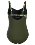 1 x RAW Customer Returns Hanna Nikole Women s Plus Size Monokinis Beachwear Sleeveless Stylish One Piece Swimsuit Olive Green Flower 46 - RRP €41.4