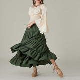 1 x RAW Customer Returns Medieval A-line skirt women spring summer with drawstring swing skirt army green XXL - RRP €32.1