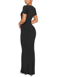 1 x RAW Customer Returns REORIA Women s Summer Sexy Casual Lounge Long Dress Elegant Wedding Guest Short Sleeve Round Neck Bodycon Maxi Dress Black M - RRP €33.01