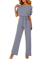 1 x RAW Customer Returns HAPPY SAILED Women s Long Sleeve O-Neck Elegant Long Jumpsuit Overall Trouser Suit Playsuit Romper Gray, XL - RRP €50.41