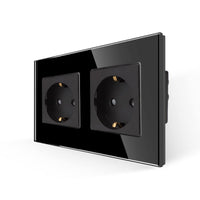 1 x RAW Customer Returns JIMEIDA double socket in black, 16Amp glass Schuko sockets flush-mounted protective contact wall socket - 157 86mm, 250V, 1 compartment - RRP €17.14