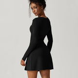 1 x RAW Customer Returns HSAJS Women s Sexy Dress Long Sleeves Elegant Mini Evening Dress Short Dress Square Neck Bodycon Black Party Bodycon Dresses Dress de Disco Cocktail Party - RRP €28.22