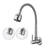 1 x RAW Customer Returns Aihom tap kitchen wall mounting only cold water tap wall tap 360 swivel double function, stainless steel brushed nickel spring tap - RRP €35.46