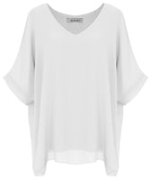 1 x RAW Customer Returns Van Der Rich - Loose blouse made of voile chiffon V-neck with lining - Women White, ML  - RRP €23.09