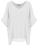 1 x RAW Customer Returns Van Der Rich - Loose blouse made of voile chiffon V-neck with lining - Women White, ML  - RRP €23.09