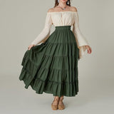 1 x RAW Customer Returns Medieval A-line skirt women spring summer with drawstring swing skirt army green XXL - RRP €32.1