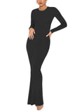 1 x RAW Customer Returns REORIA Women Sexy Long Dress Crew Neck Elegant Long Sleeve Ribbed Dress Black M - RRP €34.99